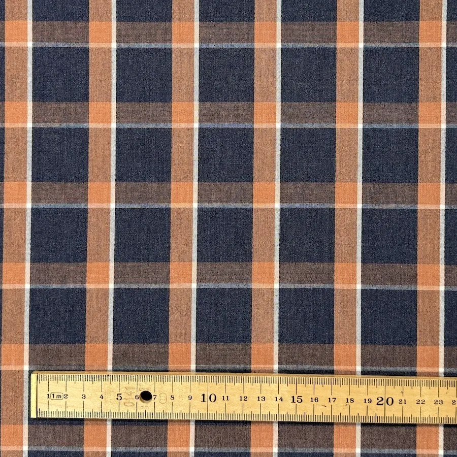 Ex Designer 100% Cotton Shirting - Amber/Navy Check - Image 5