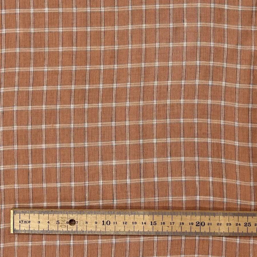 Ex Designer 100% Linen - Amber Check - Image 4