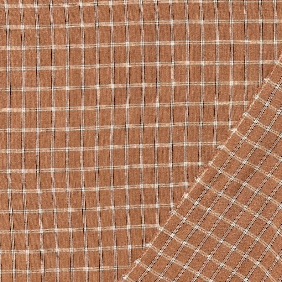 Ex Designer 100% Linen - Amber Check - Image 3
