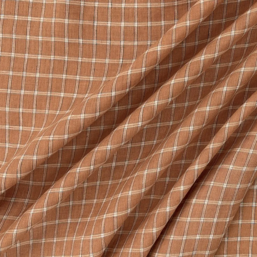 Ex Designer 100% Linen - Amber Check - Image 2