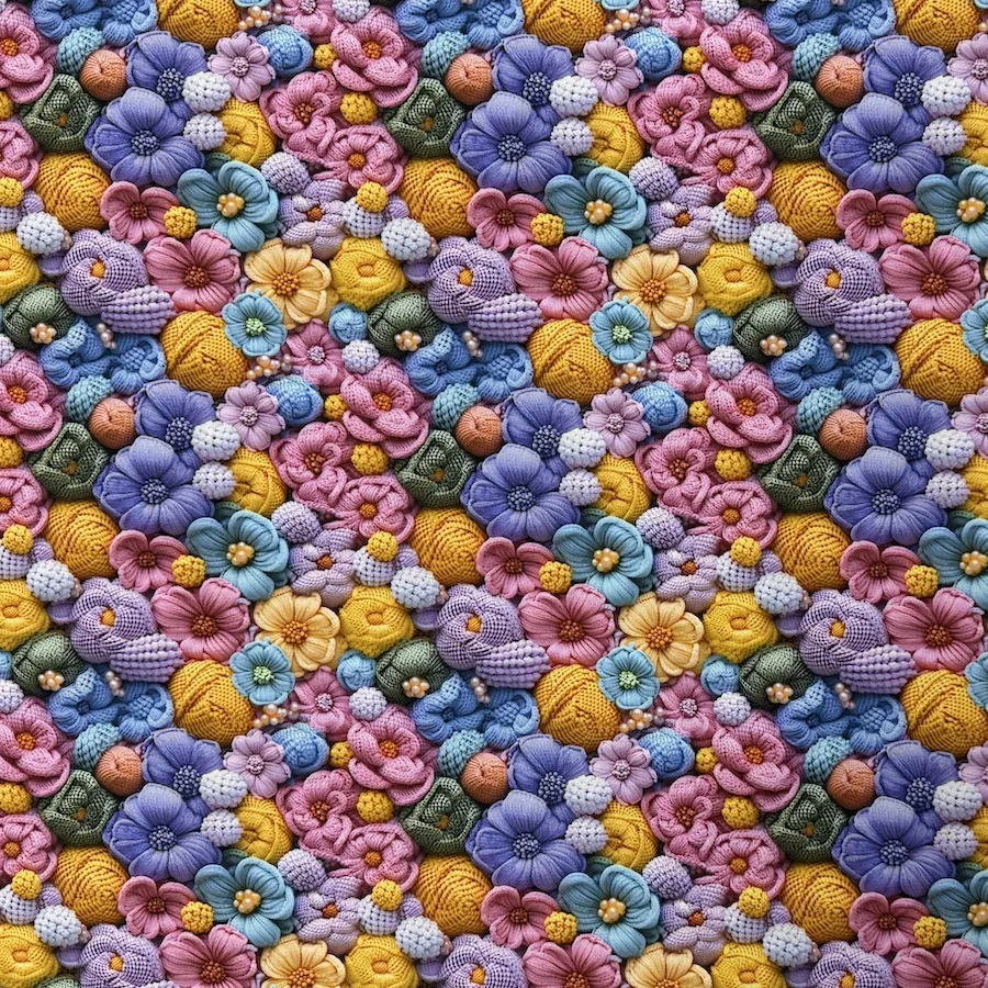 100% Cotton Poplin - 3D Illusion - Busy Crochet Flowers - Image 3