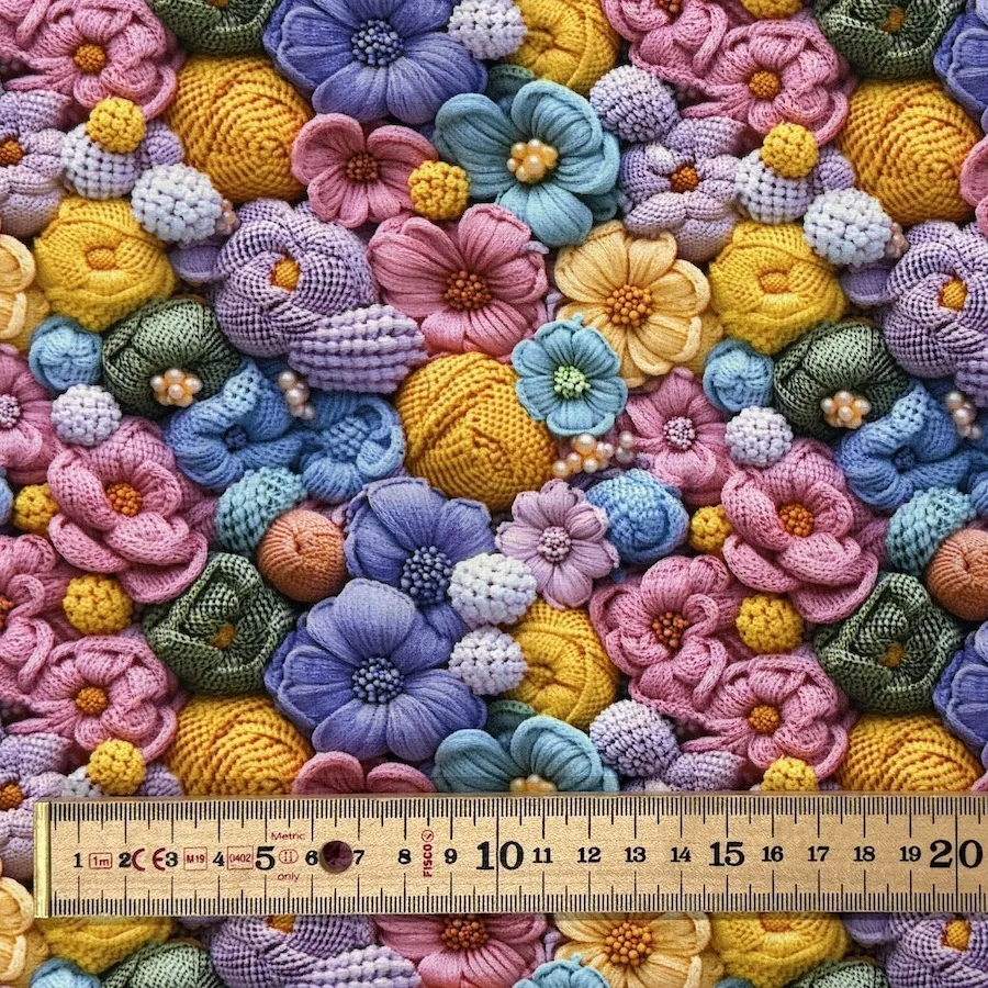 100% Cotton Poplin - 3D Illusion - Busy Crochet Flowers - Image 2