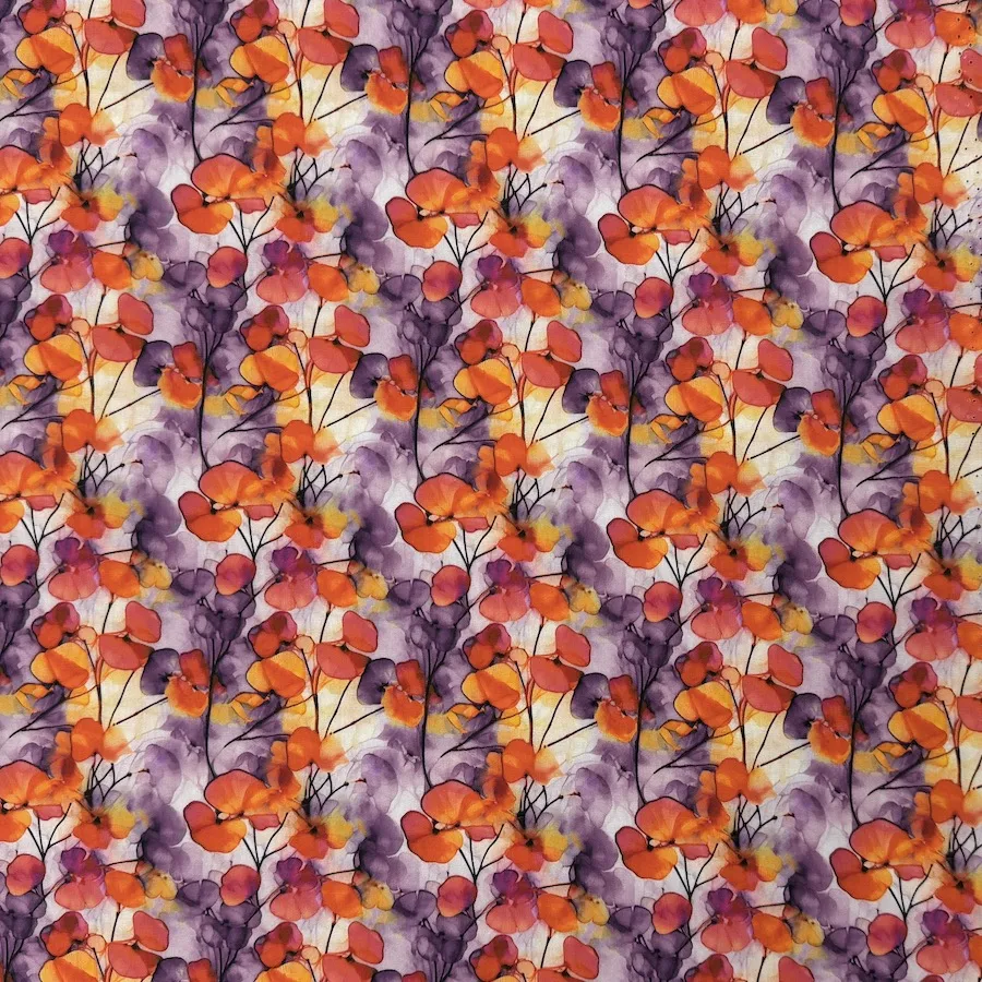 100% Cotton Poplin - Watercolour Flowers - Purple/Red - Image 4