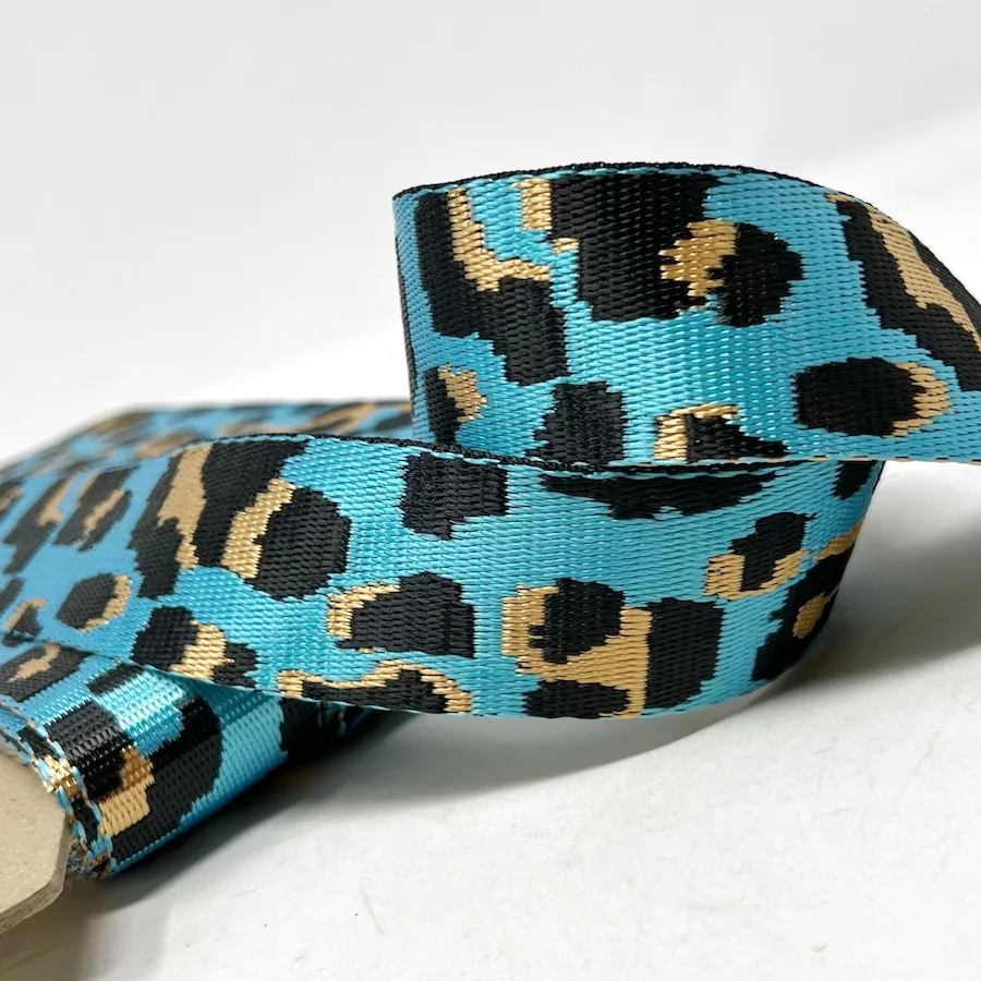 38mm Webbing - Animal Print - Turquoise - Image 3
