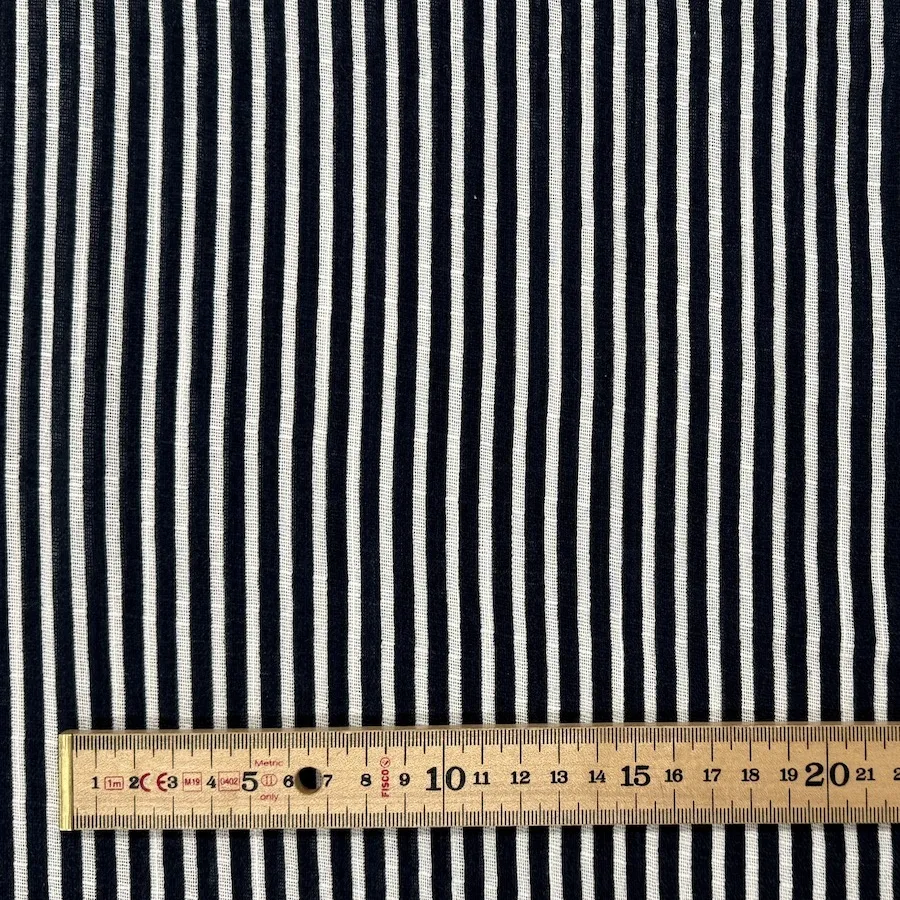 Lightweight 100% Cotton Stripes - Navy/White - Image 3