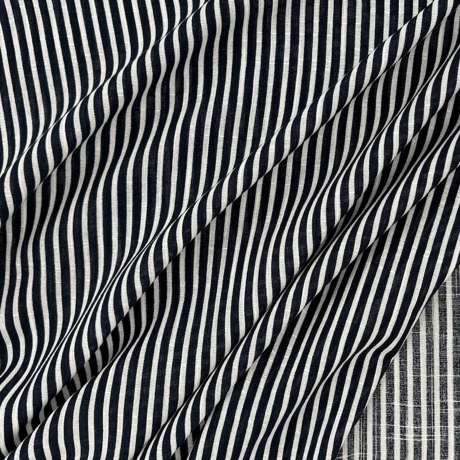 Lightweight 100% Cotton Stripes - Navy/White - Image 5