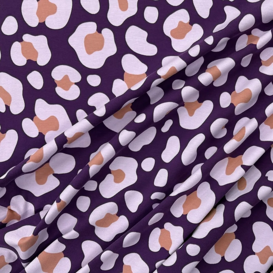 Cotton Lycra Jersey - Leopard Spots on Purple - Image 4