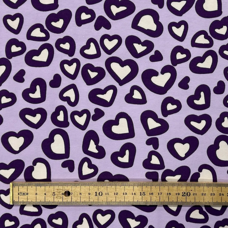 Cotton Lycra Jersey - Purple/Lilac Heart Leopard Spots - Image 2