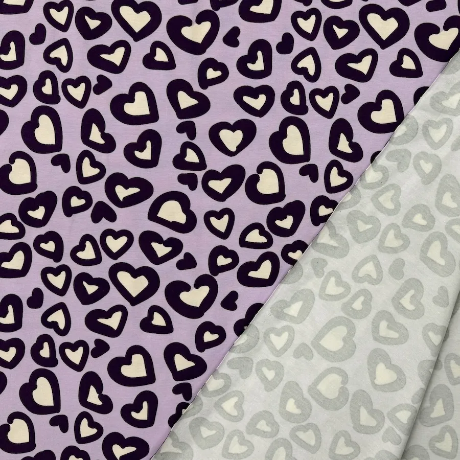 Cotton Lycra Jersey - Purple/Lilac Heart Leopard Spots - Image 3