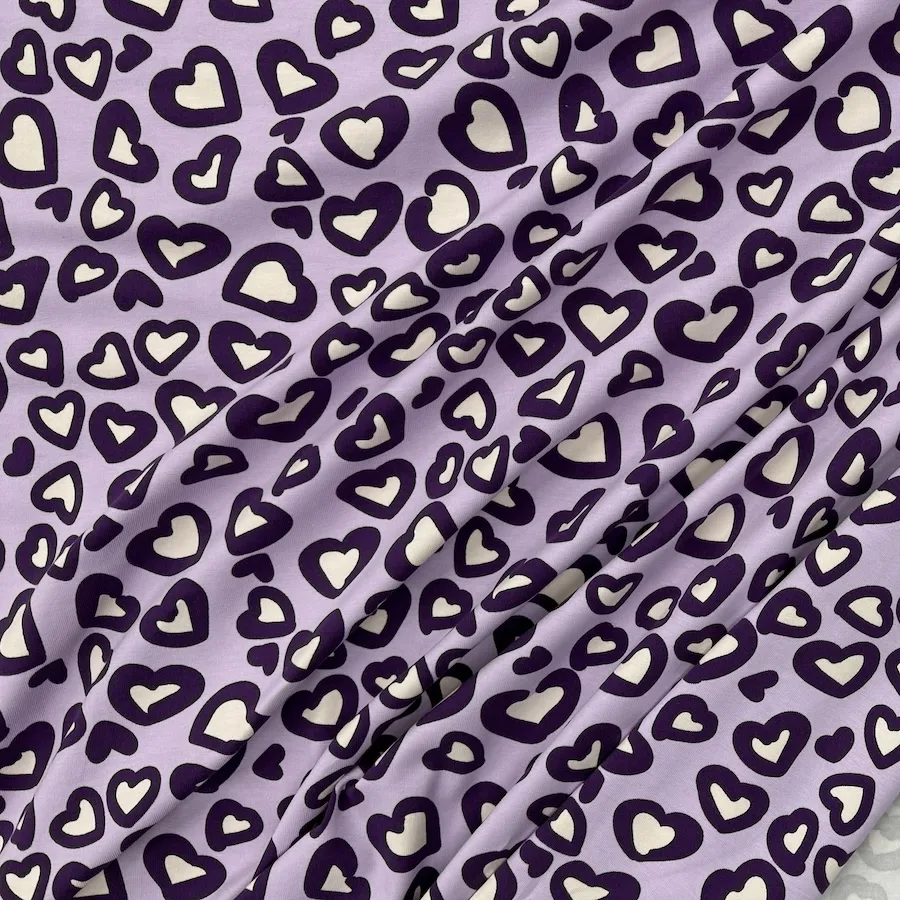 Cotton Lycra Jersey - Purple/Lilac Heart Leopard Spots - Image 4