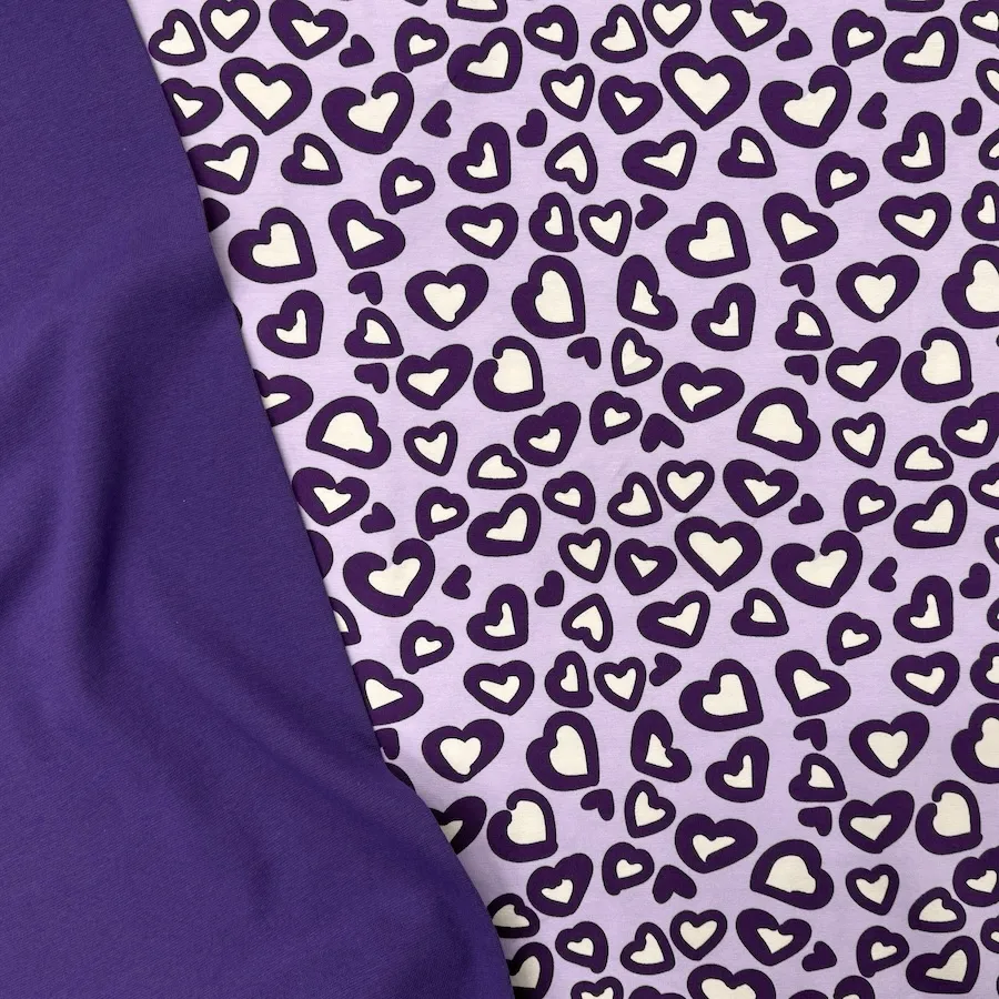 Cotton Lycra Jersey - Purple/Lilac Heart Leopard Spots - Image 5