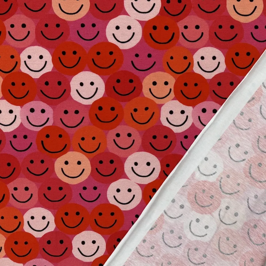 Cotton Lycra Jersey - Pink Smilies - Image 3