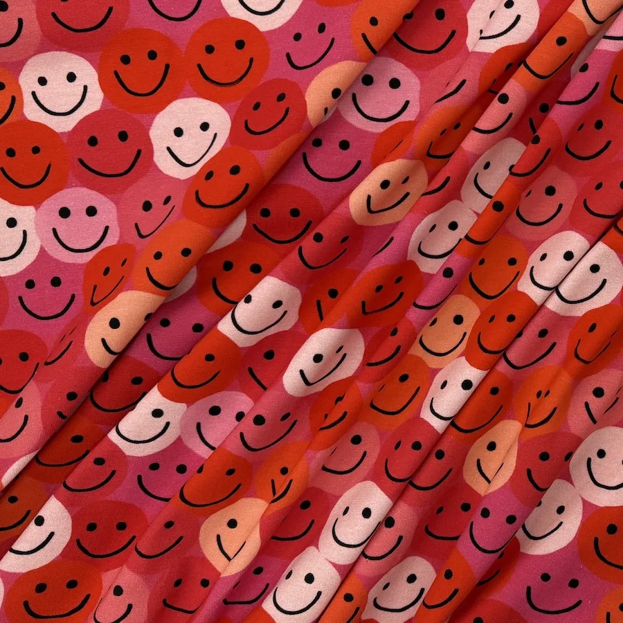 Cotton Lycra Jersey - Pink Smilies - Image 4