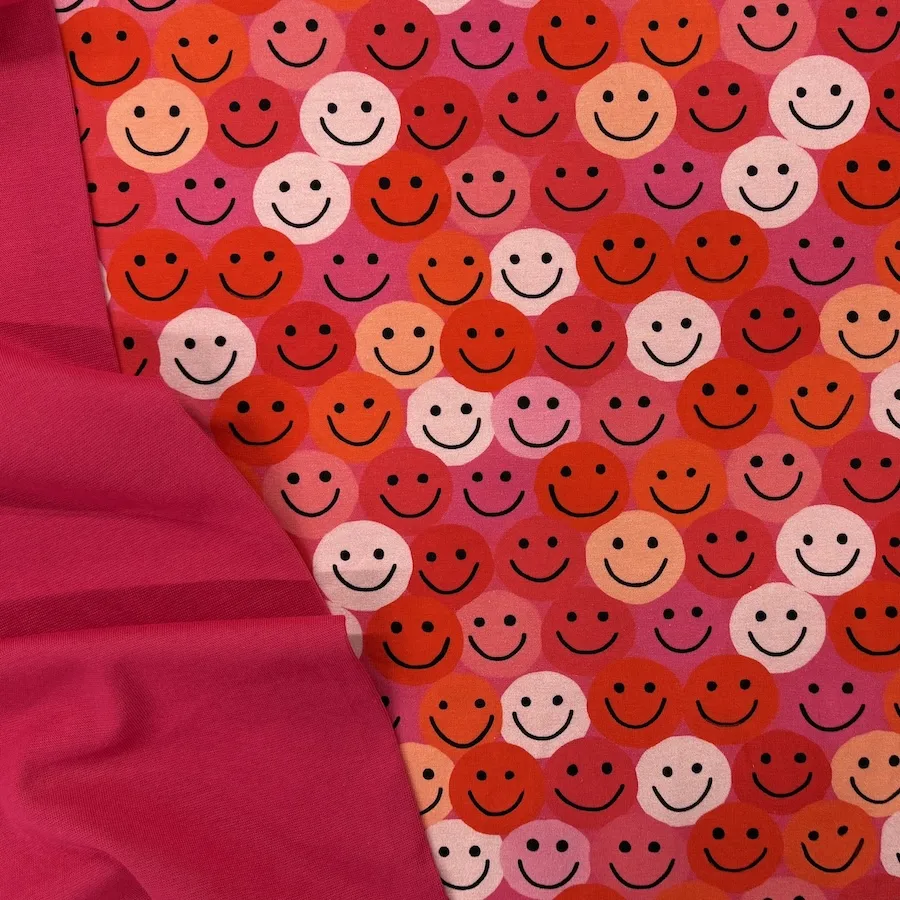 Cotton Lycra Jersey - Pink Smilies - Image 5