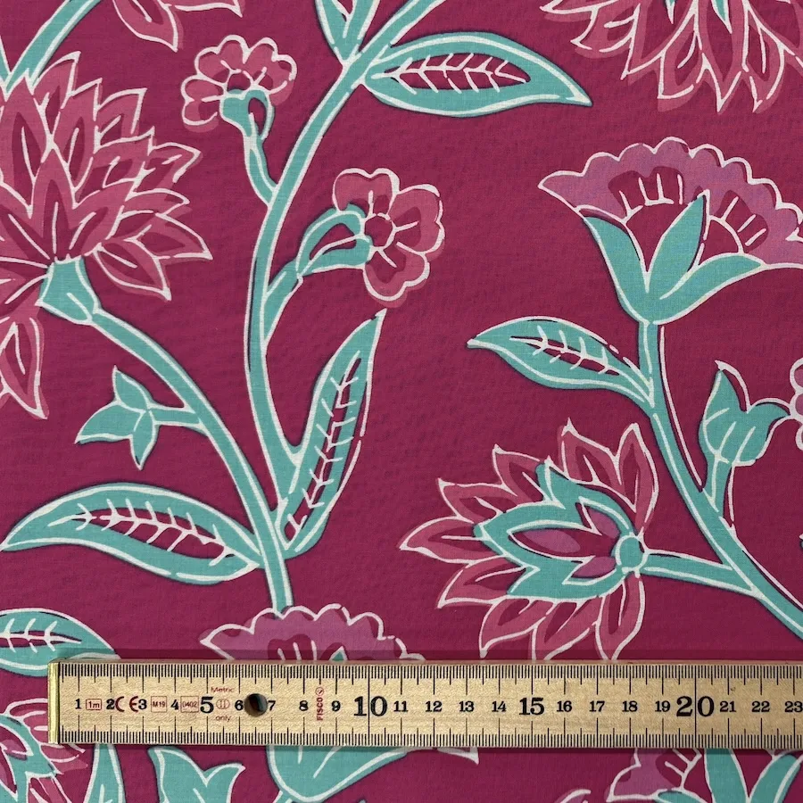 100% Cotton Voile - Pink and Aqua Flowers on Fuchsia - Image 2
