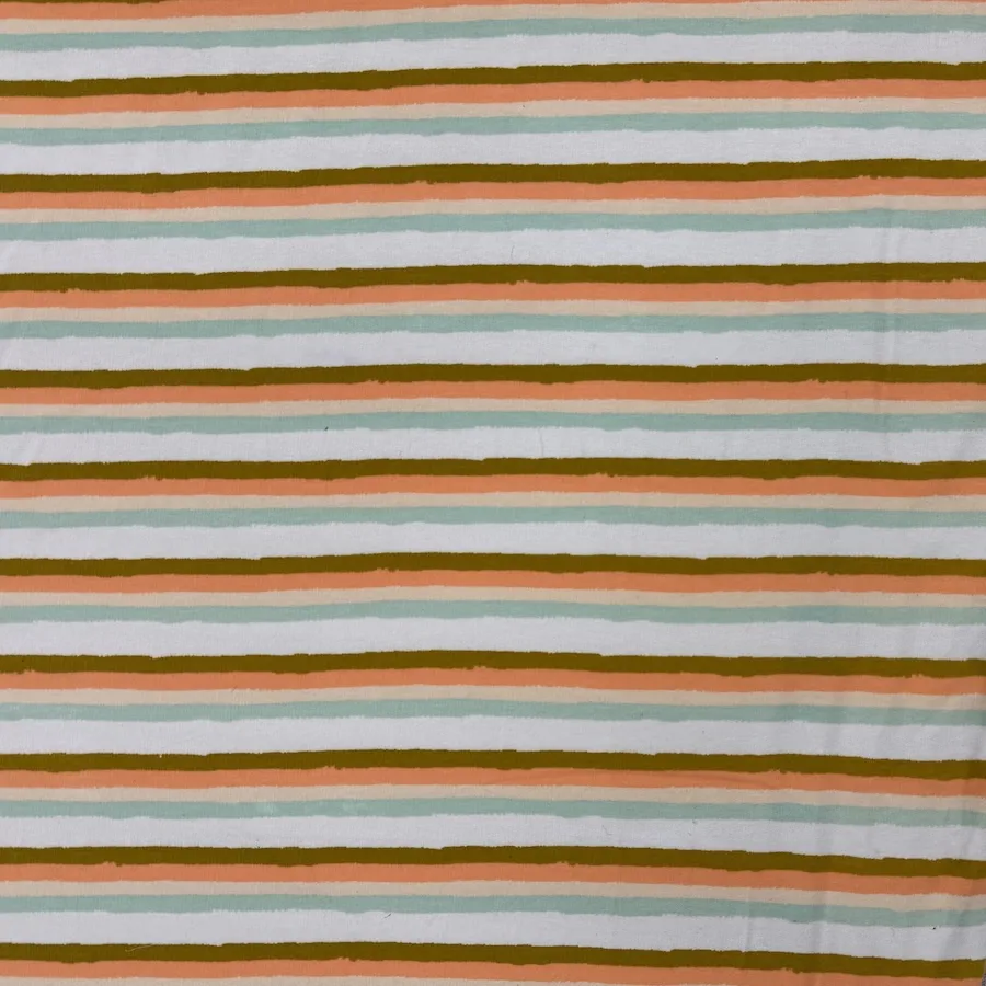 Brushed Back French Terry Jersey - Retro Stripes - Cream, Peach & Mint - Image 2