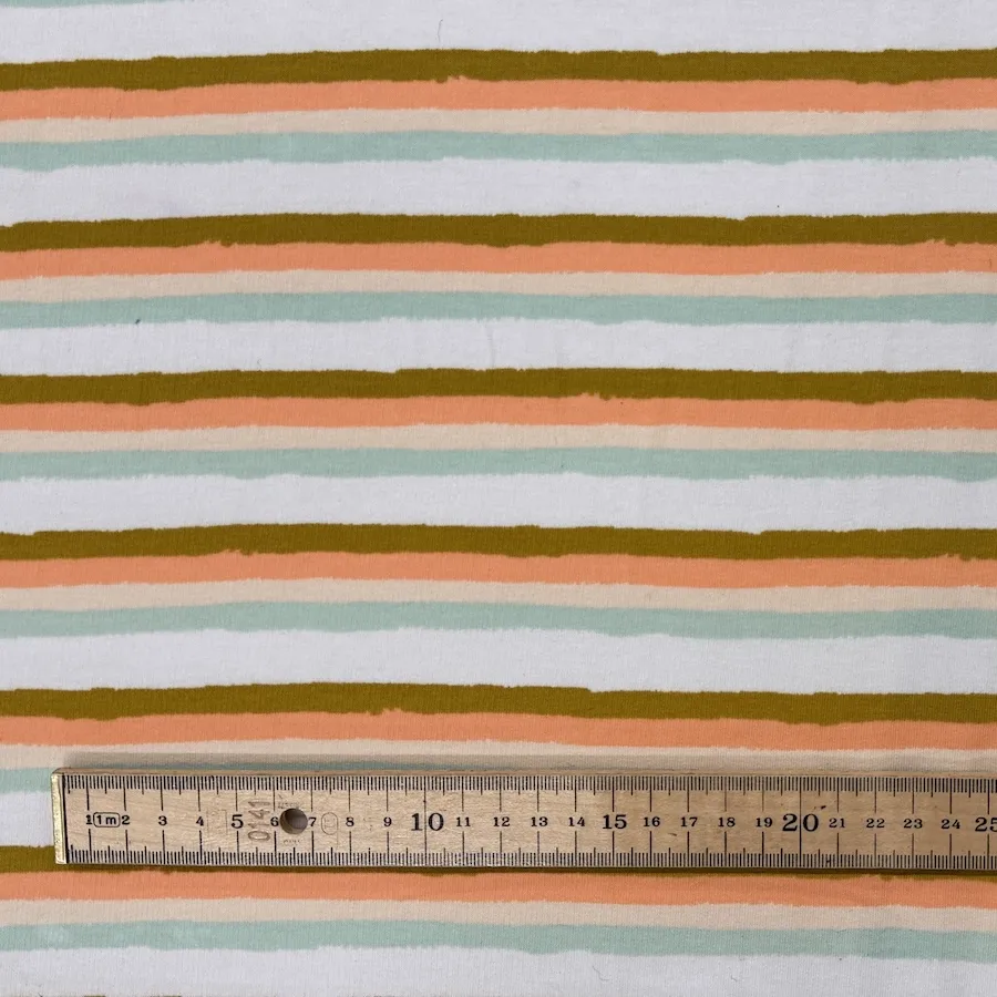 Brushed Back French Terry Jersey - Retro Stripes - Cream, Peach & Mint - Image 4