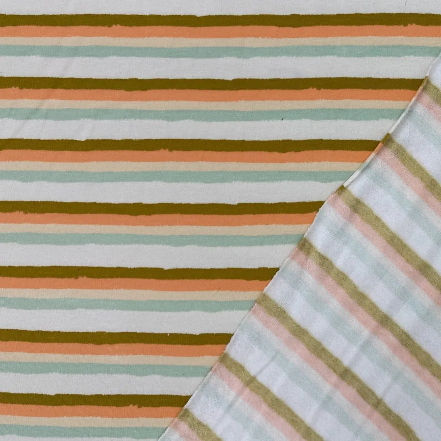 Brushed Back French Terry Jersey - Retro Stripes - Cream, Peach & Mint - Image 3