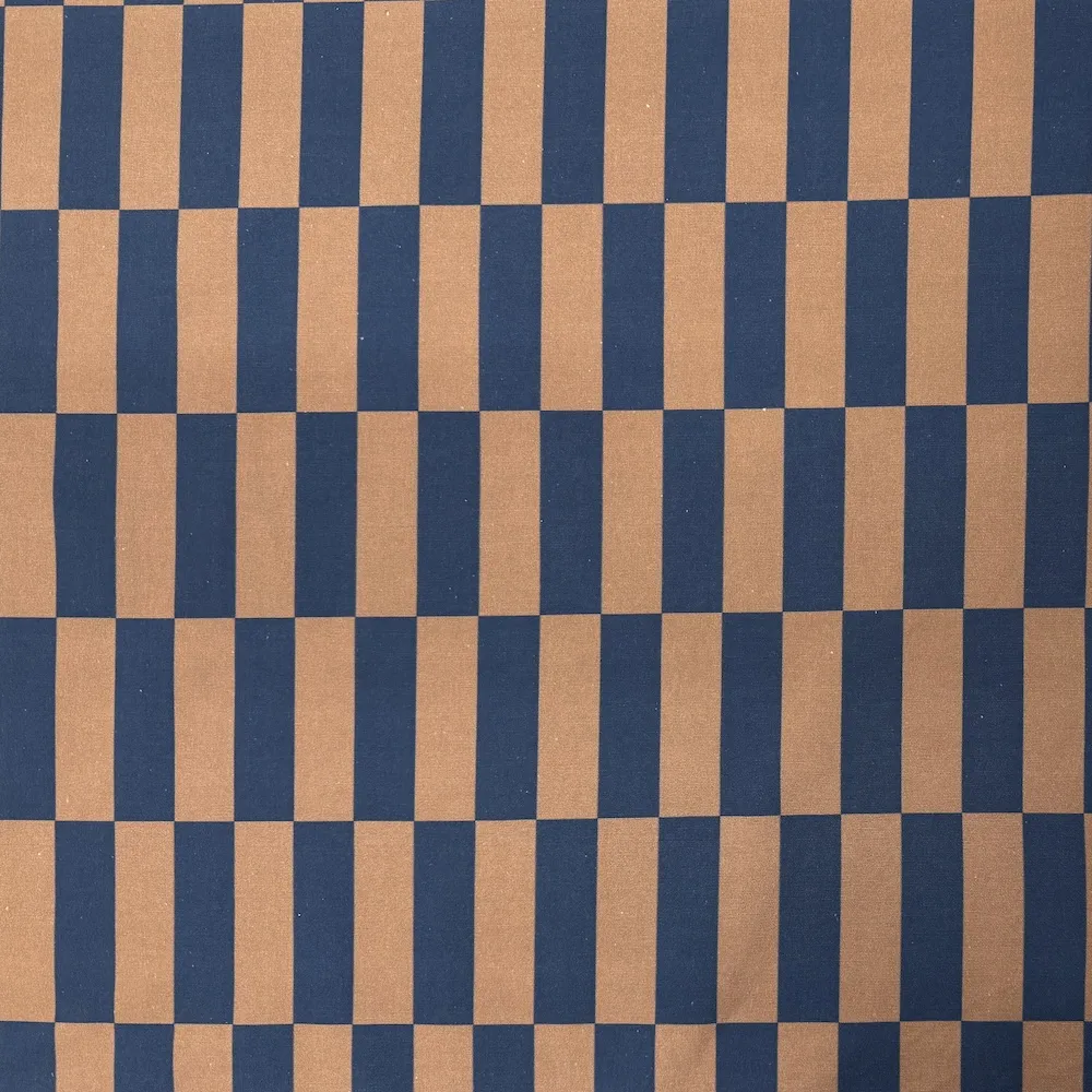 100% Cotton Canvas - Rectangle Checkerboard - Navy/Latte - Image 5