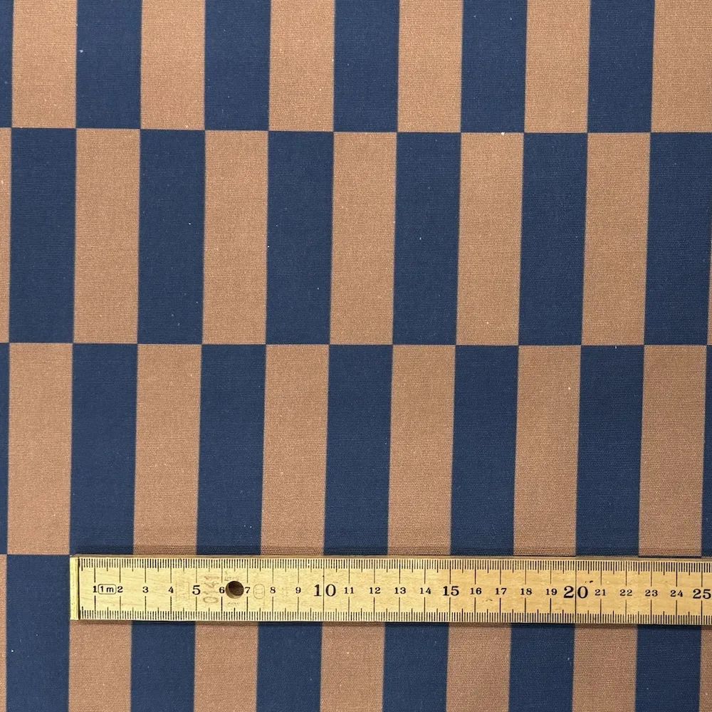 100% Cotton Canvas - Rectangle Checkerboard - Navy/Latte - Image 4