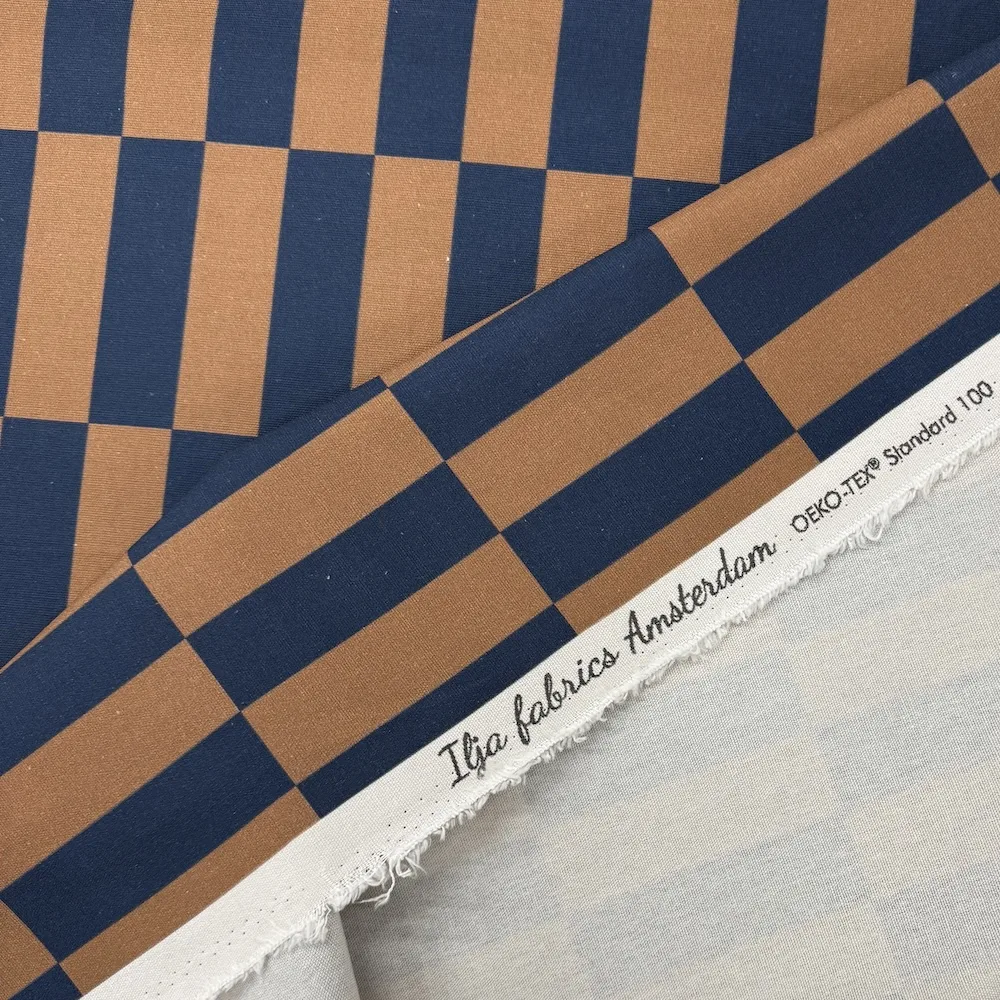 100% Cotton Canvas - Rectangle Checkerboard - Navy/Latte - Image 3