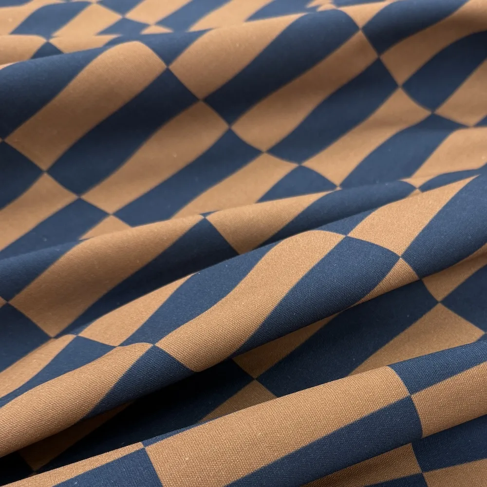 100% Cotton Canvas - Rectangle Checkerboard - Navy/Latte - Image 2