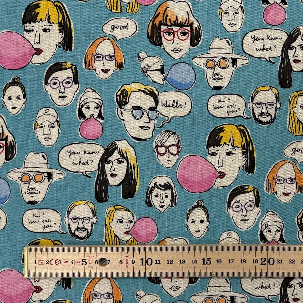 Made in Japan 100% Cotton Canvas- Chatty People - Blue - Image 6