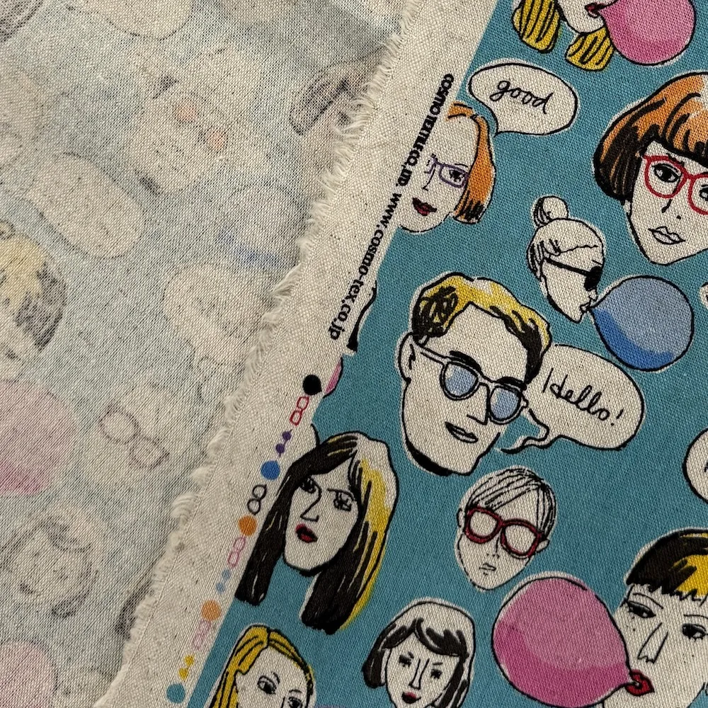 Made in Japan 100% Cotton Canvas- Chatty People - Blue - Image 5