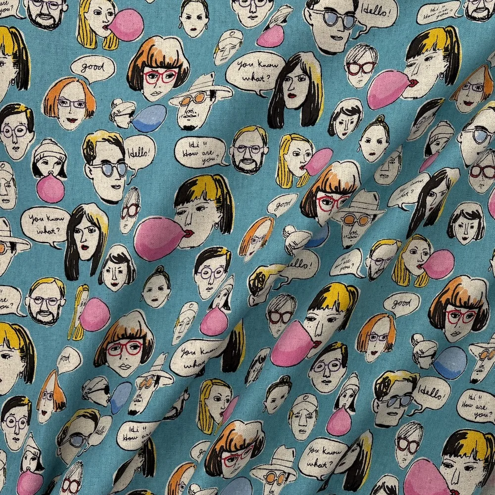 Made in Japan 100% Cotton Canvas- Chatty People - Blue - Image 4