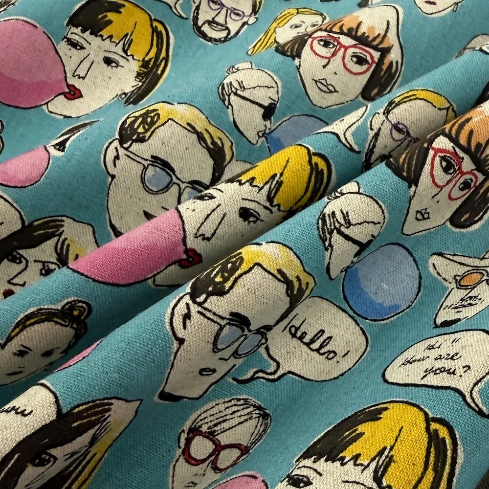 Made in Japan 100% Cotton Canvas- Chatty People - Blue - Image 3