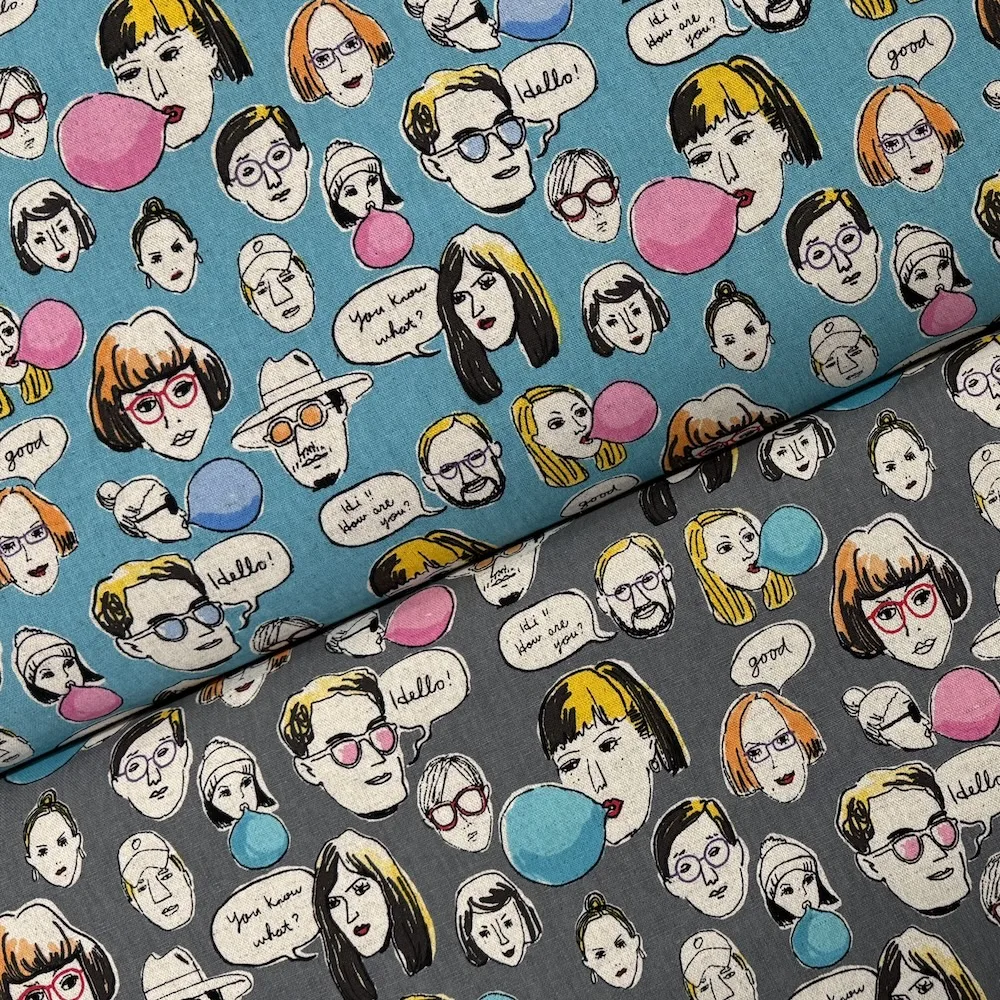 Made in Japan 100% Cotton Canvas- Chatty People - Blue - Image 2