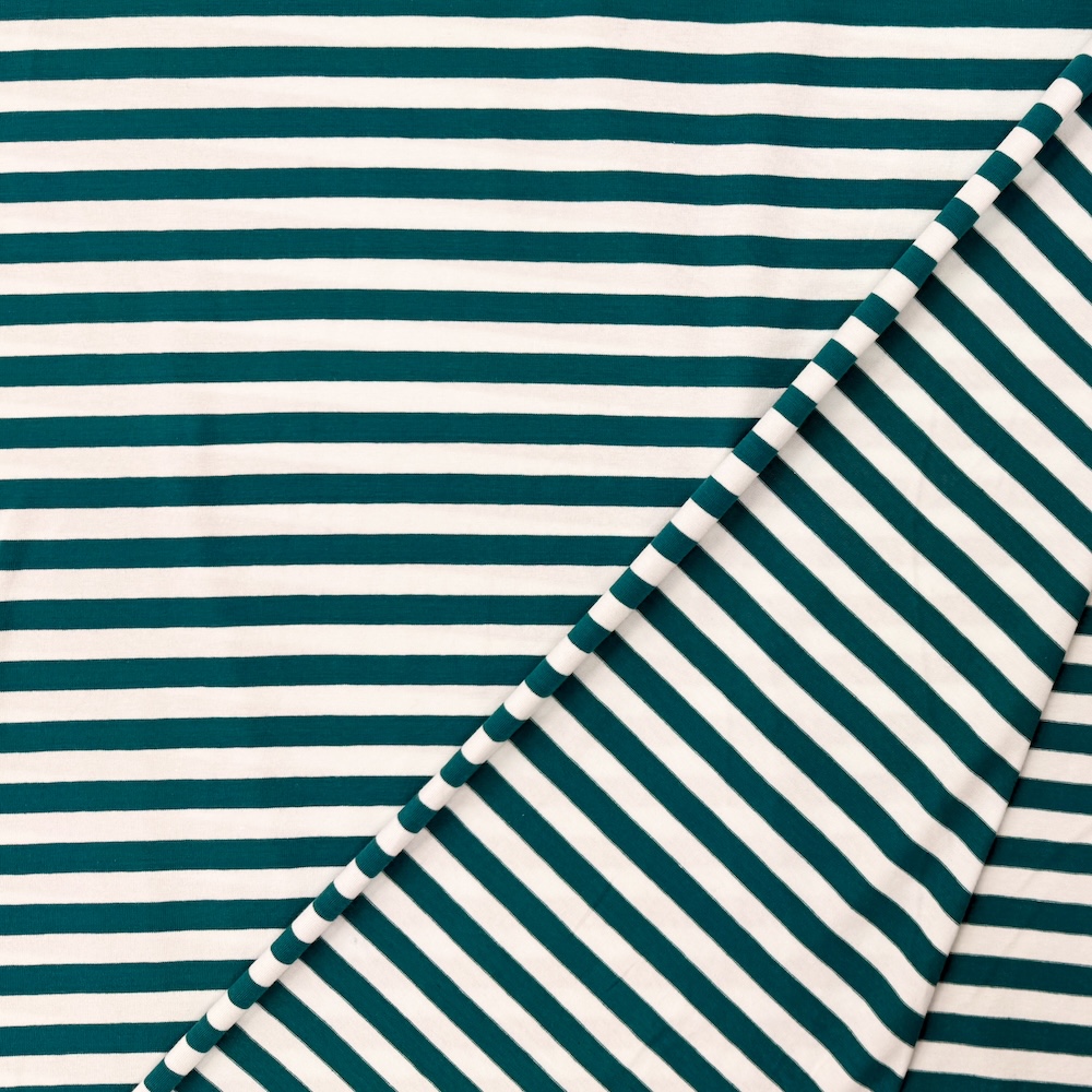 Cotton Lycra Jersey - Teal/White Stripes - Image 3