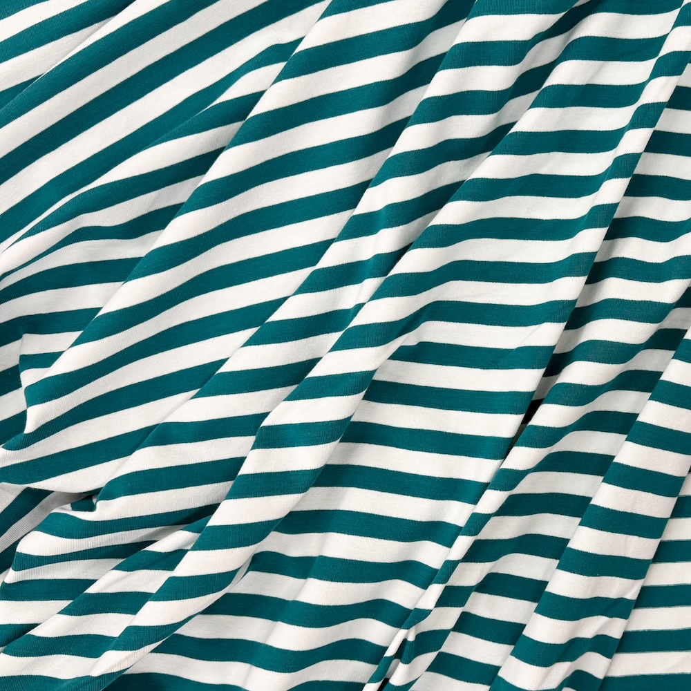 Cotton Lycra Jersey - Teal/White Stripes - Image 2
