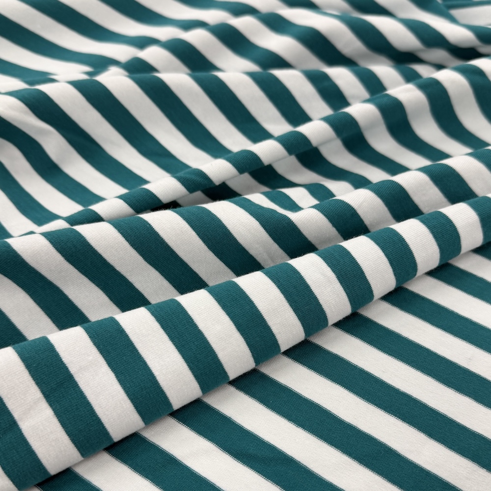 Cotton Lycra Jersey - Teal/White Stripes