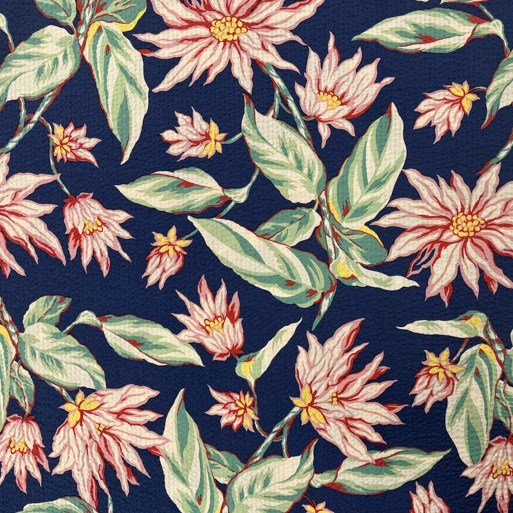 Ex Designer 100% Cotton Seersucker - Pink Flowers on Deep Blue - Image 6