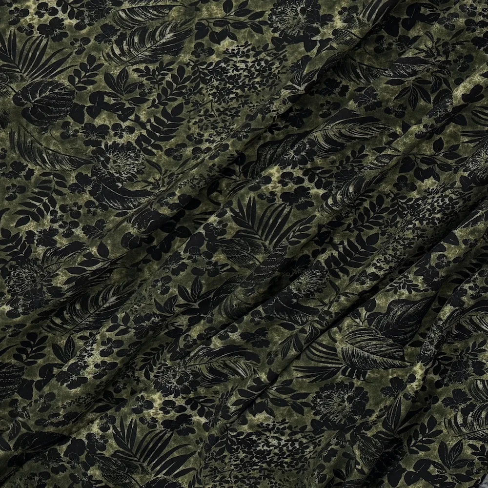 Lightweight 100% Lyocell - Green/Black Leaves - Image 2