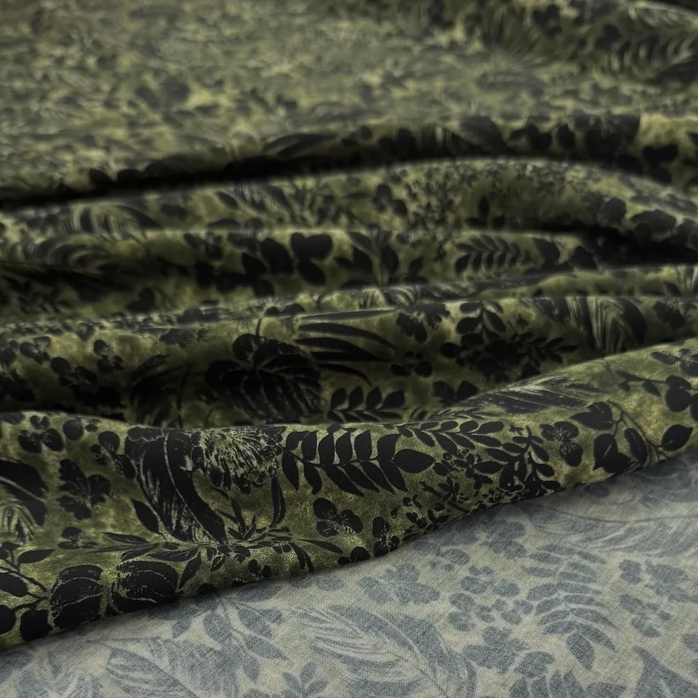 Lightweight 100% Lyocell - Green/Black Leaves