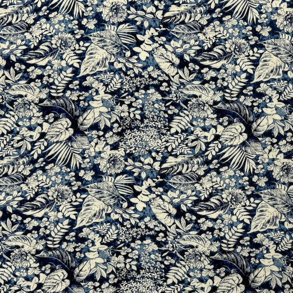 Lightweight 100% Lyocell - Indigo/Ecru Leaves - Image 5