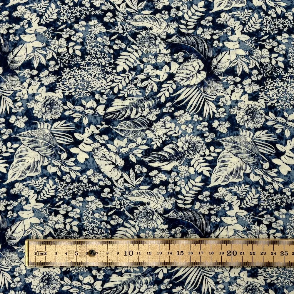 Lightweight 100% Lyocell - Indigo/Ecru Leaves - Image 4