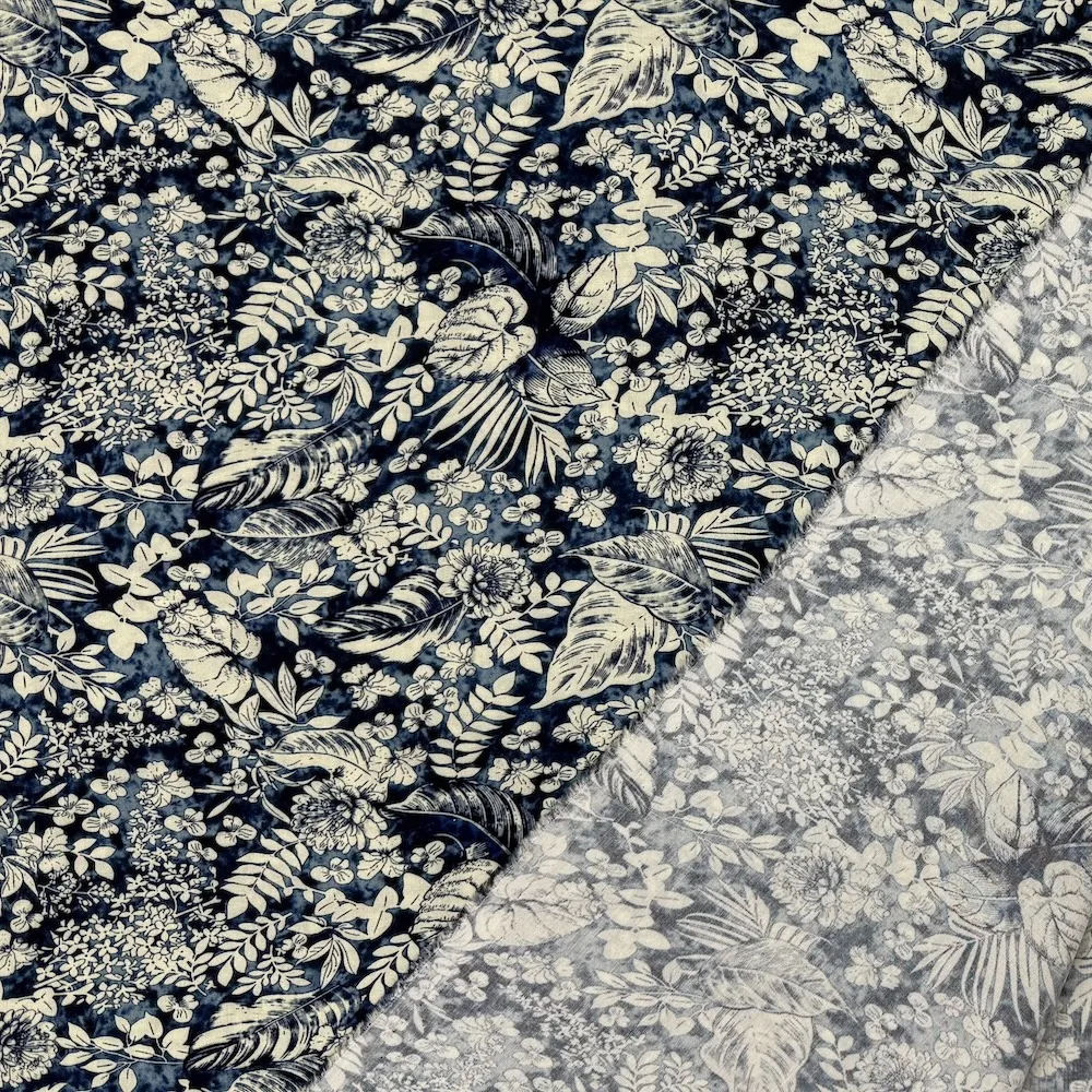 Lightweight 100% Lyocell - Indigo/Ecru Leaves - Image 3