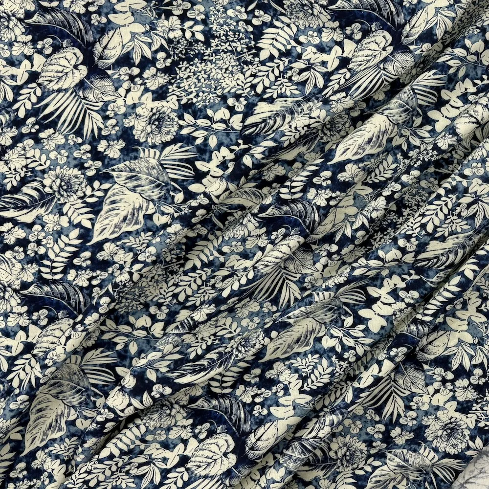 Lightweight 100% Lyocell - Indigo/Ecru Leaves - Image 2