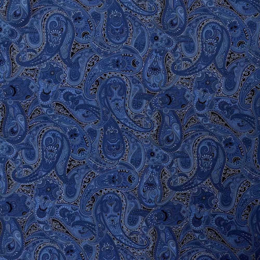 Ex Designer 100% Cotton Poplin Shirting - Cobalt Blue Paisley - Image 6