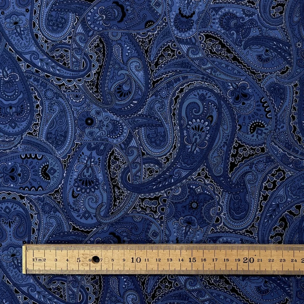 Ex Designer 100% Cotton Poplin Shirting - Cobalt Blue Paisley - Image 5