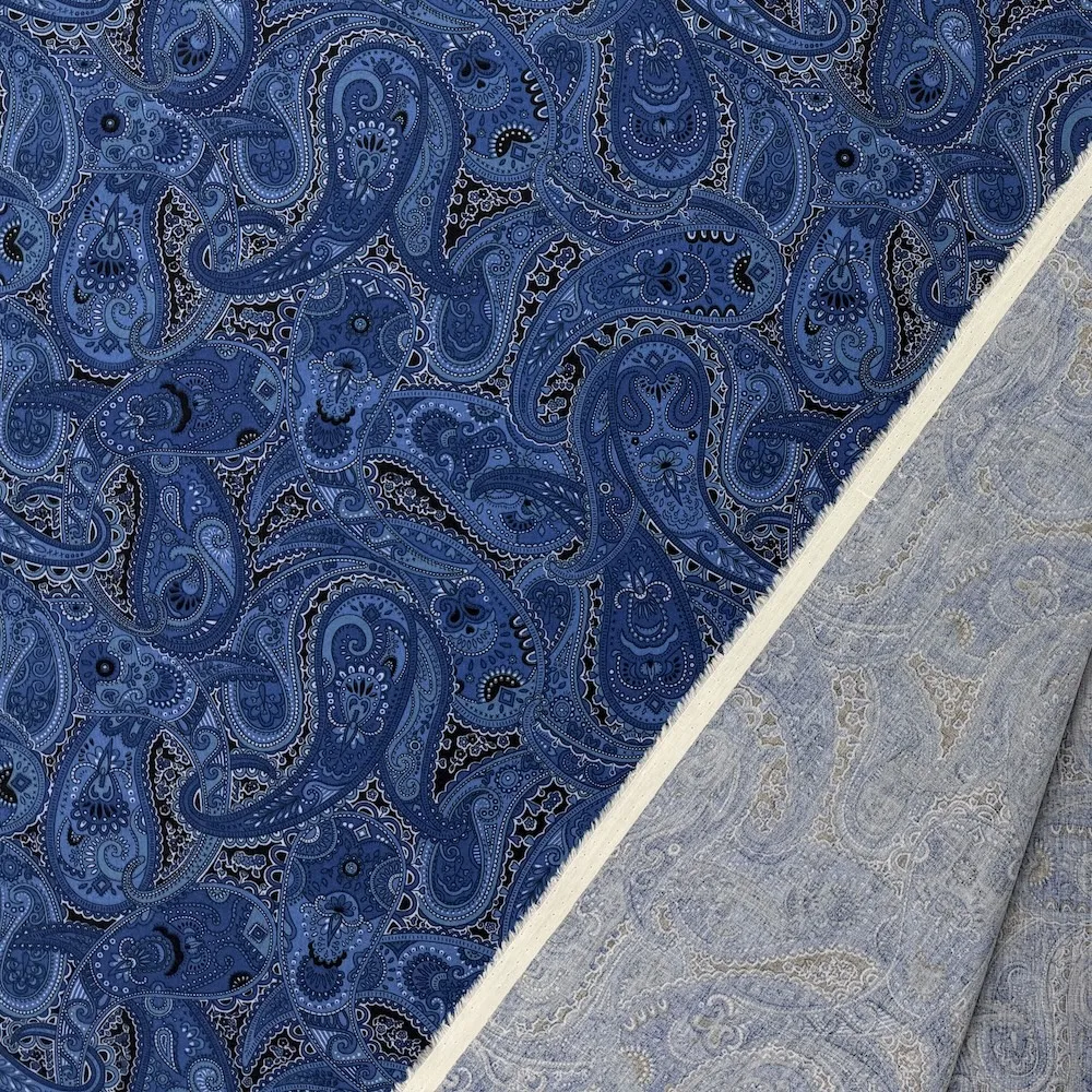 Ex Designer 100% Cotton Poplin Shirting - Cobalt Blue Paisley - Image 4