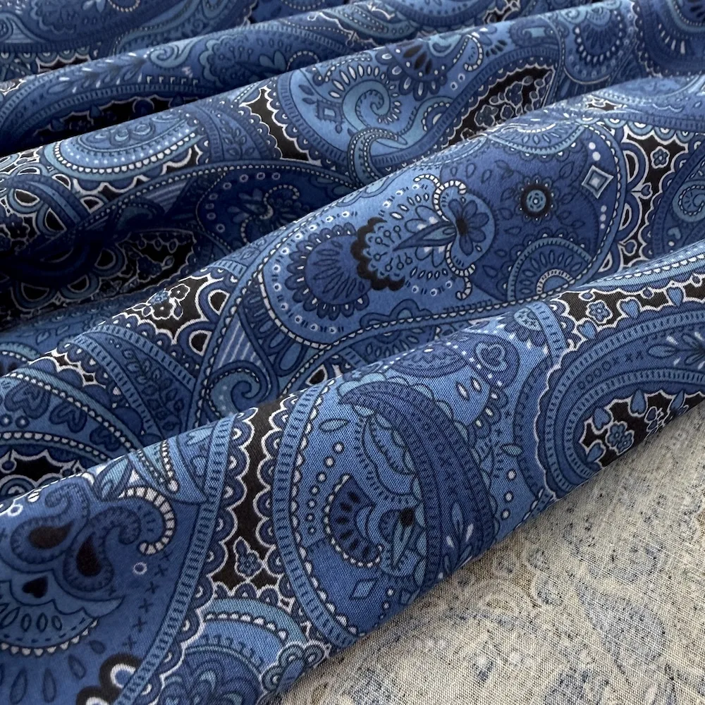 Ex Designer 100% Cotton Poplin Shirting - Cobalt Blue Paisley - Image 2
