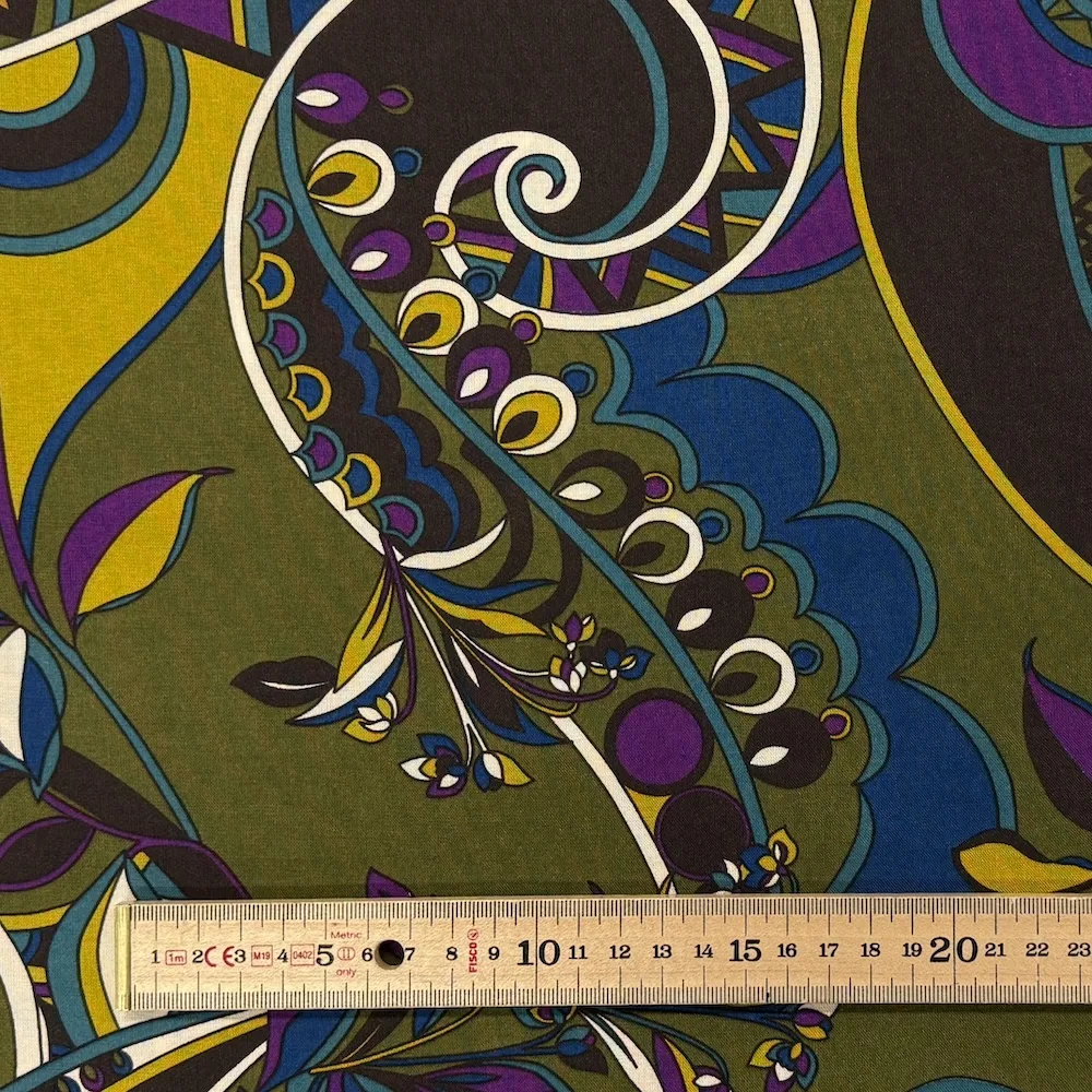 Made In Italy 100% Viscose - Olive and Purple Paisley Swirls - Image 3