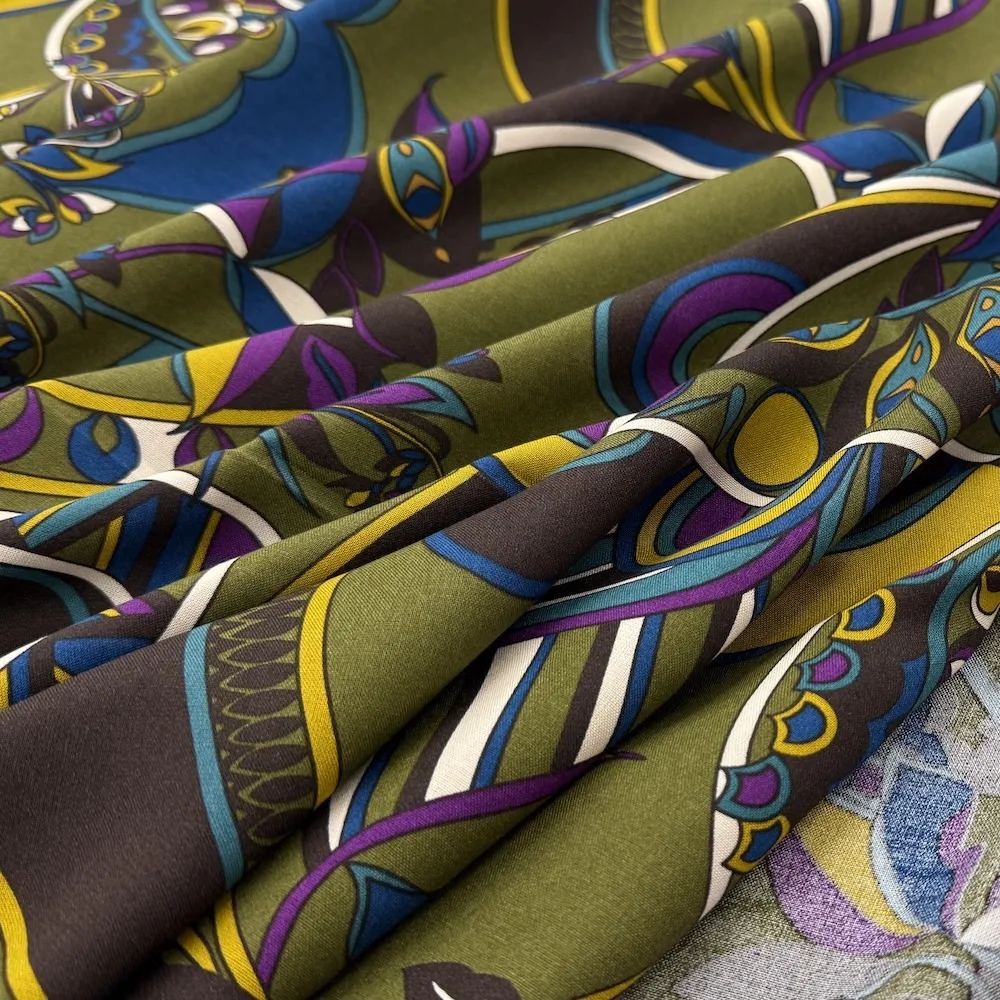 Made In Italy 100% Viscose - Olive and Purple Paisley Swirls - Image 5