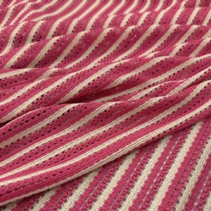 Textured Crochet Fabric - Rhubarb Stripe