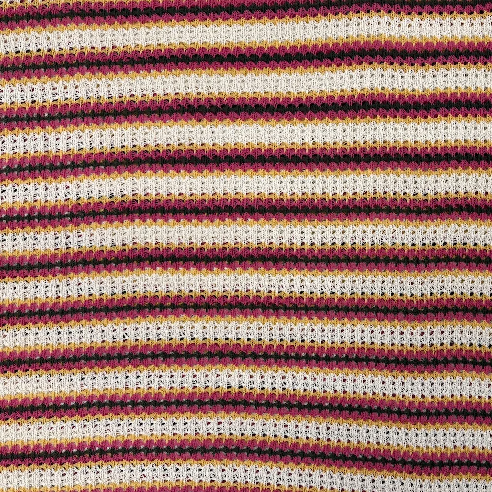 Textured Crochet Fabric - Ecru, Cerise and Ochre Stripes - Image 5