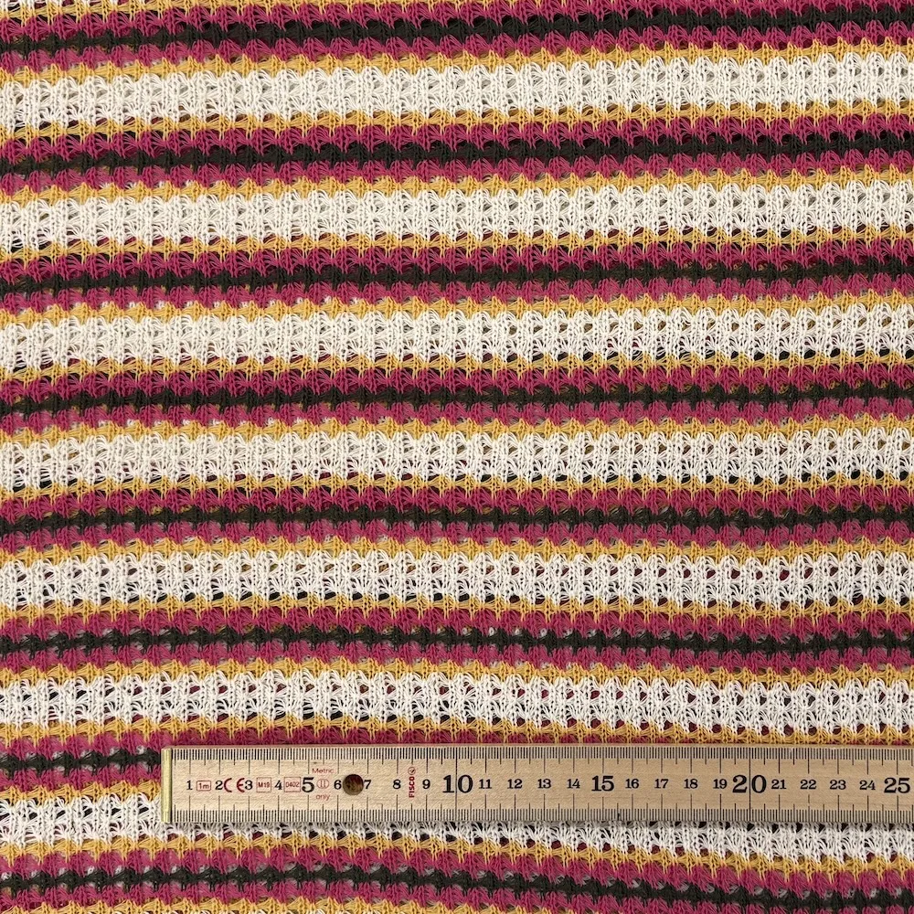 Textured Crochet Fabric - Ecru, Cerise and Ochre Stripes - Image 4